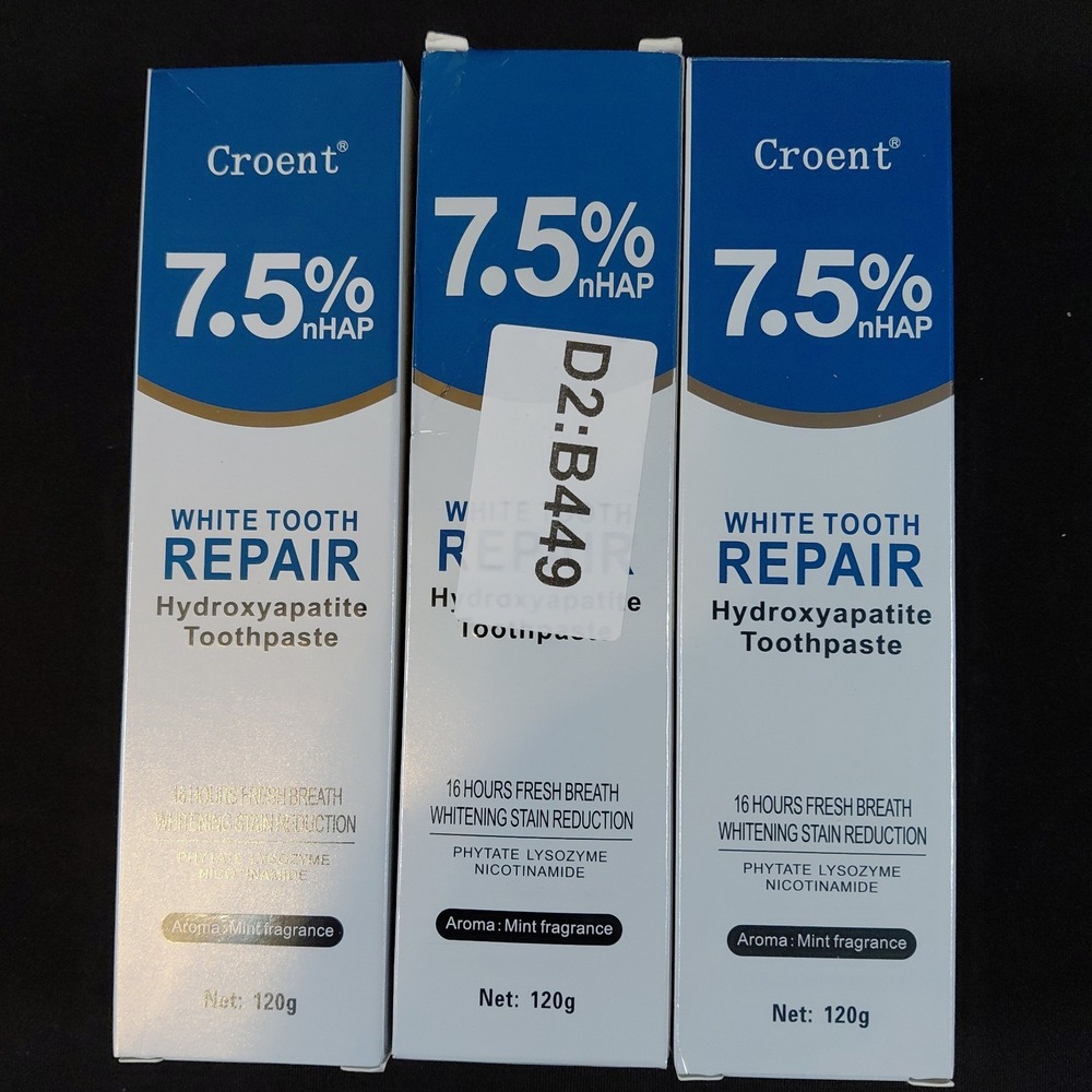3 Pack Croent 7.5% nHAP White Tooth Repair Hydroxyapatite Toothpaste Mint 120g